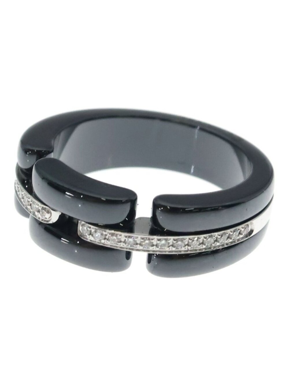 Chanel Ultra SE 18K White Gold Diamond Ring 52 Black Creasing Lamic